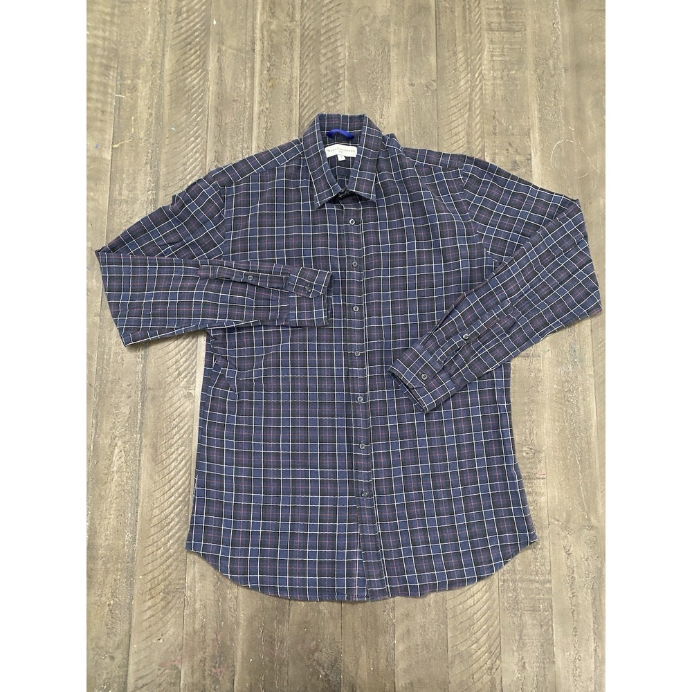 Teddy Stratford Button Up Size 6 Mens Blue Plaid Hidden Zipper Cotton